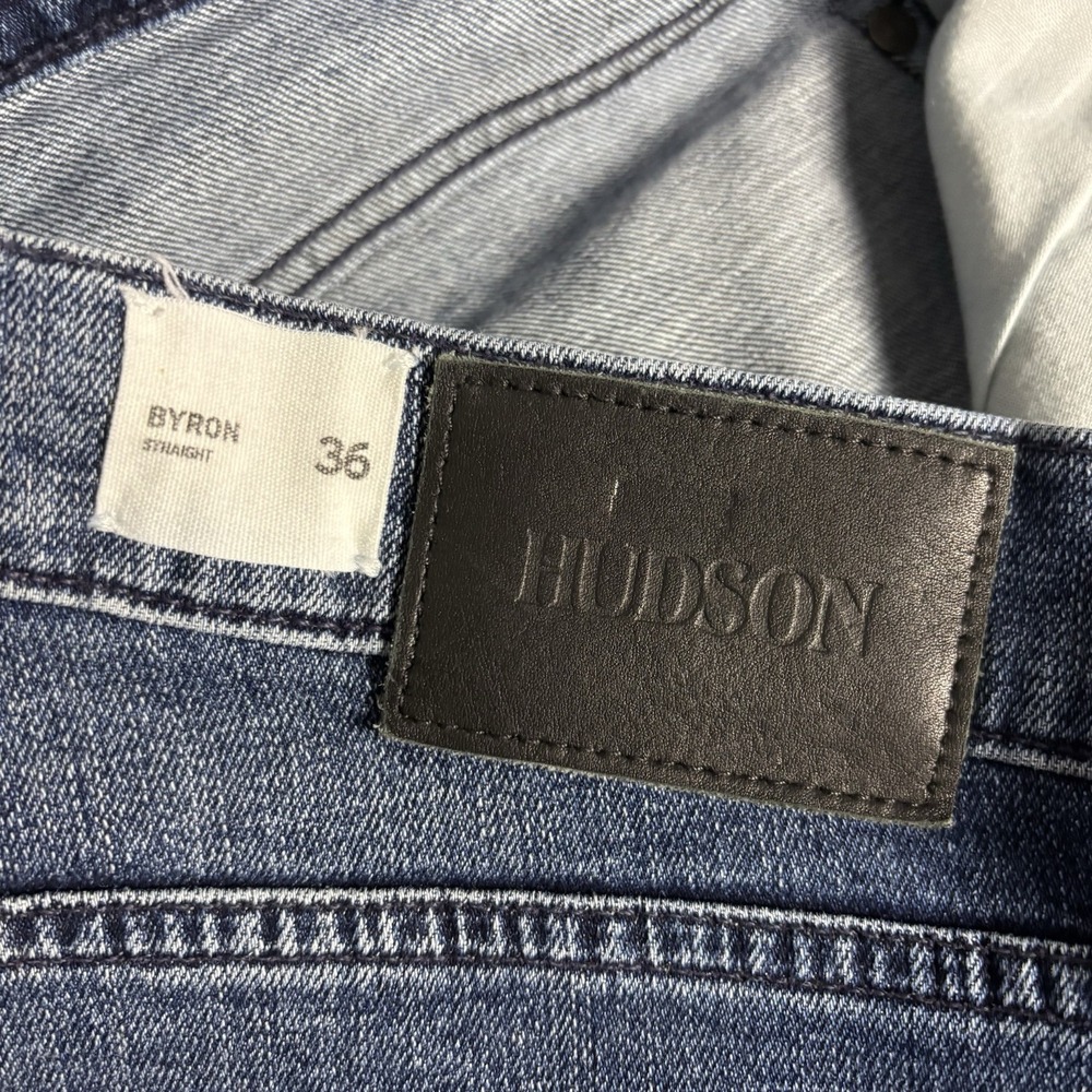 Hudson Byron Straight Jeans Mens‎ 38x34 Blue Denim Zip Fly Stretch Five Pocket - Picture 7 of 12